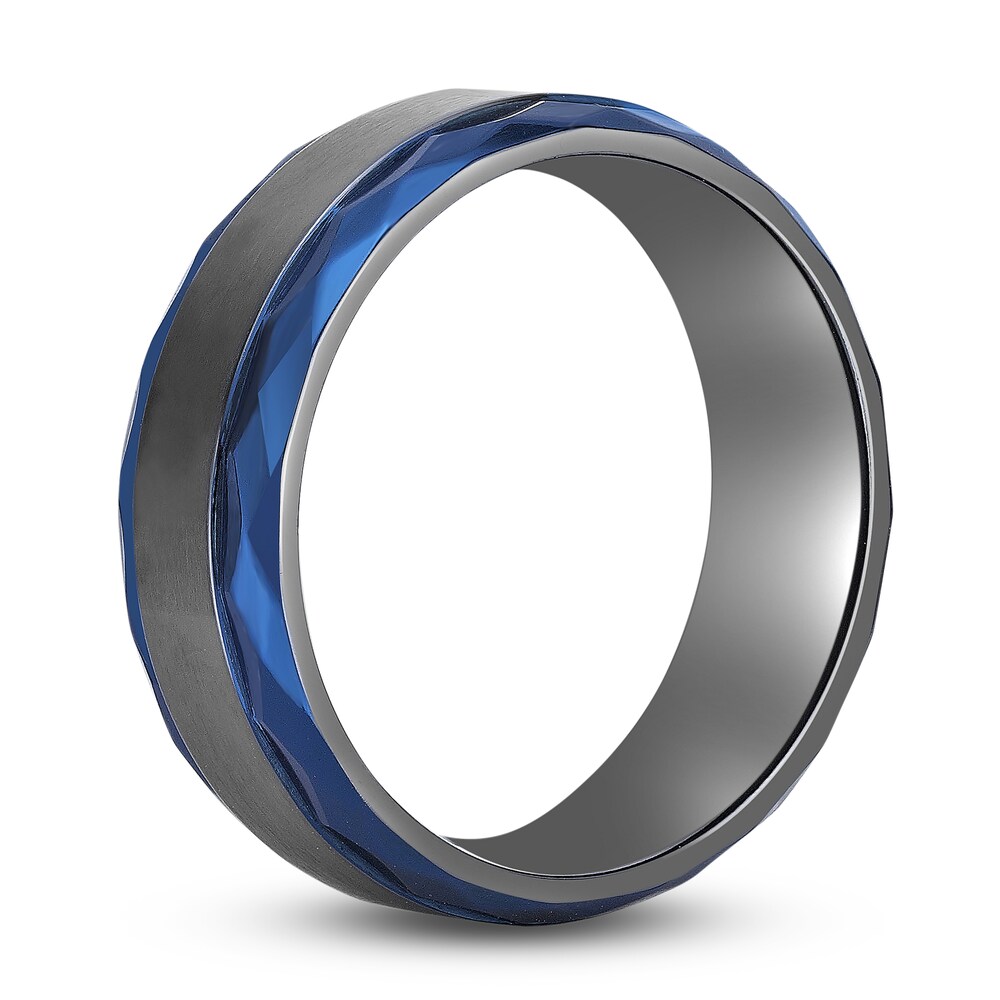 Men\'s Wedding Band Black Zirconium/Blue Ion-Plating 8.0mm AMVhBMnj Men\'s Wedding Band Black Zirconium/Blue Ion-Plating 8.0mm AMVhBMnj