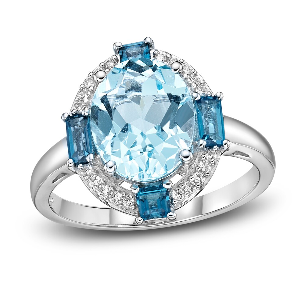 Natural Sky Blue Topaz Ring 1/10 ct tw Diamonds 10K White Gold AccTRfHn Natural Sky Blue Topaz Ring 1/10 ct tw Diamonds 10K White Gold AccTRfHn