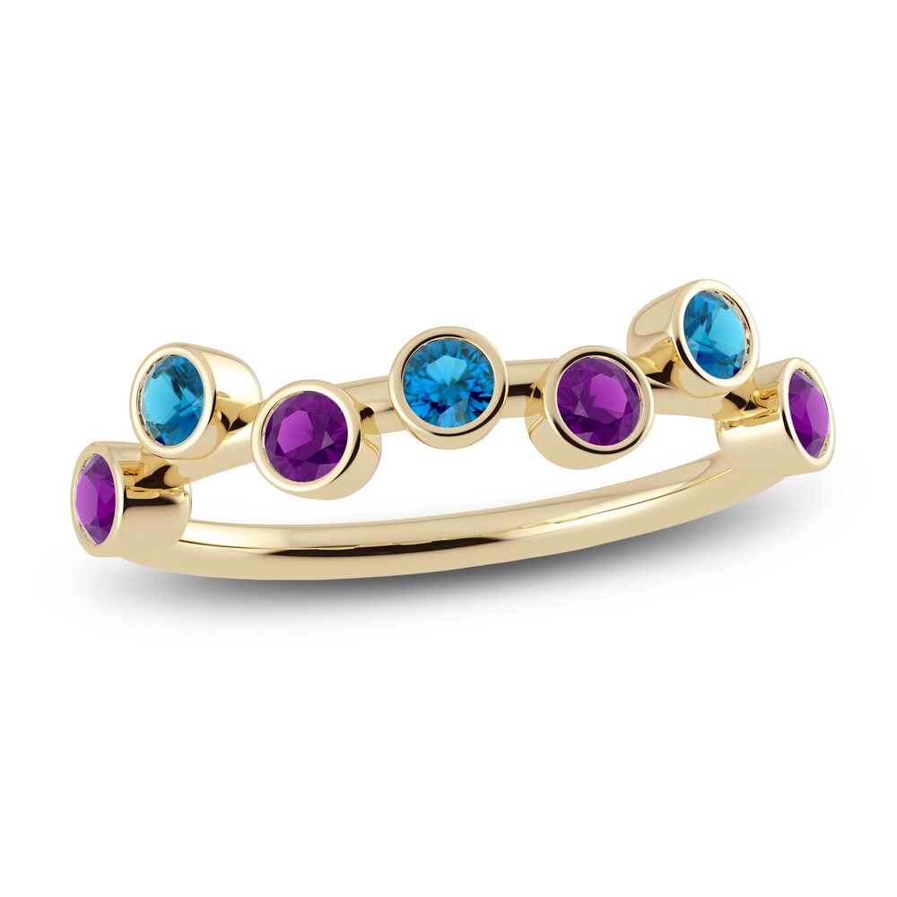 Juliette Maison Natural Blue Zircon & Natural Amethyst Ring 10K Yellow Gold B284UOLk Juliette Maison Natural Blue Zircon & Natural Amethyst Ring 10K Yellow Gold B284UOLk