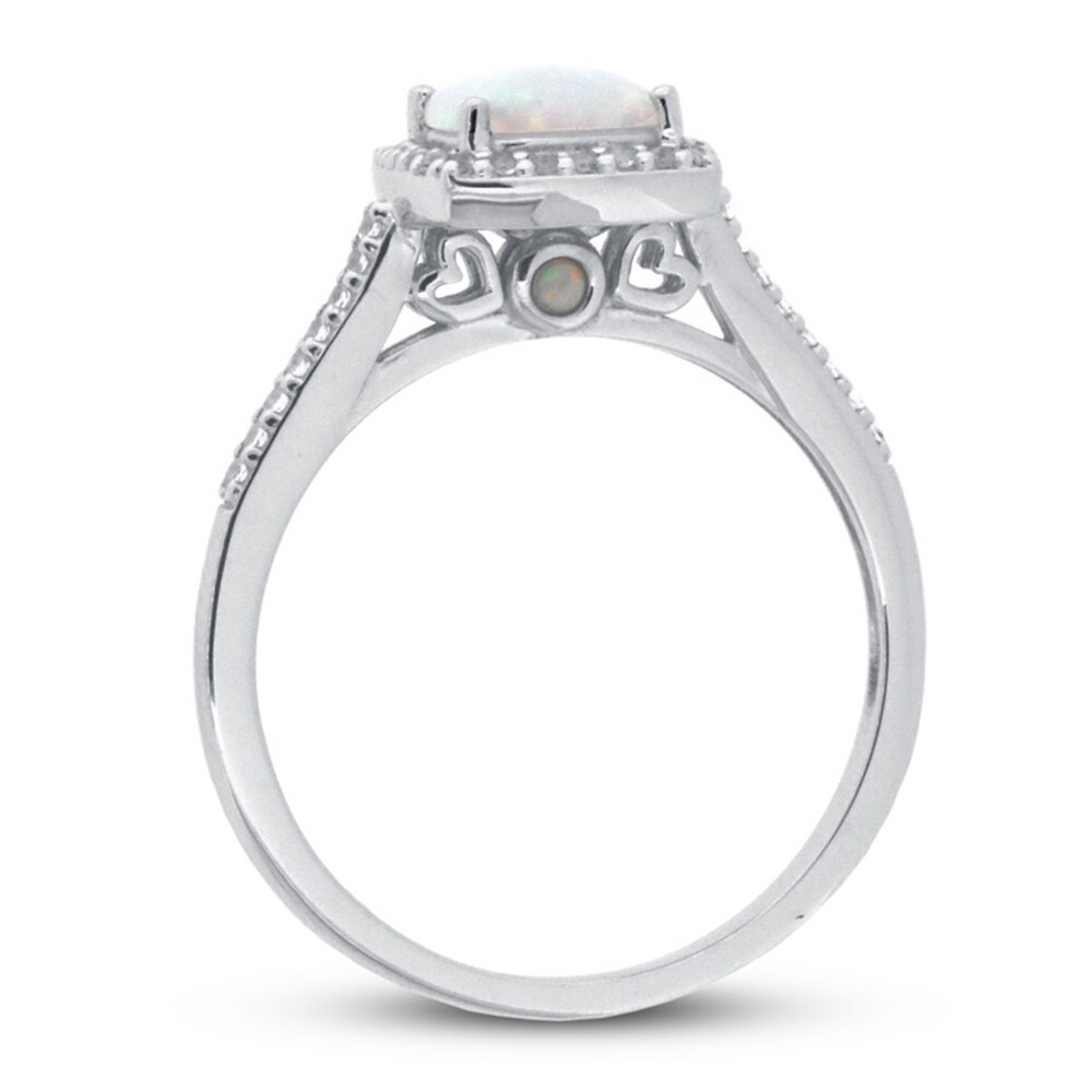 Lab-Created Opal & White Topaz Ring 10K White Gold BHeUktEc Lab-Created Opal & White Topaz Ring 10K White Gold BHeUktEc