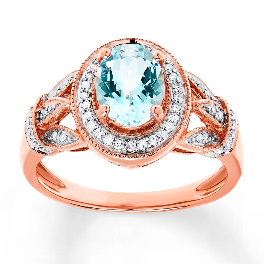 Aquamarine Ring 1/6 ct tw Diamonds 10K Rose Gold BoZ5cPy6 Aquamarine Ring 1/6 ct tw Diamonds 10K Rose Gold BoZ5cPy6