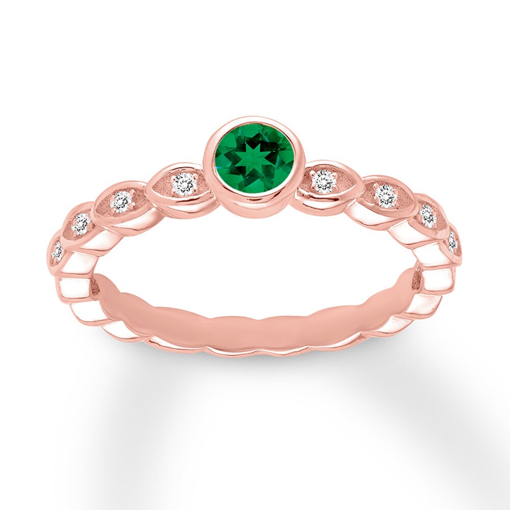 Natural Emerald Ring with Diamonds 10K Rose Gold BuBWDxQF Natural Emerald Ring with Diamonds 10K Rose Gold BuBWDxQF