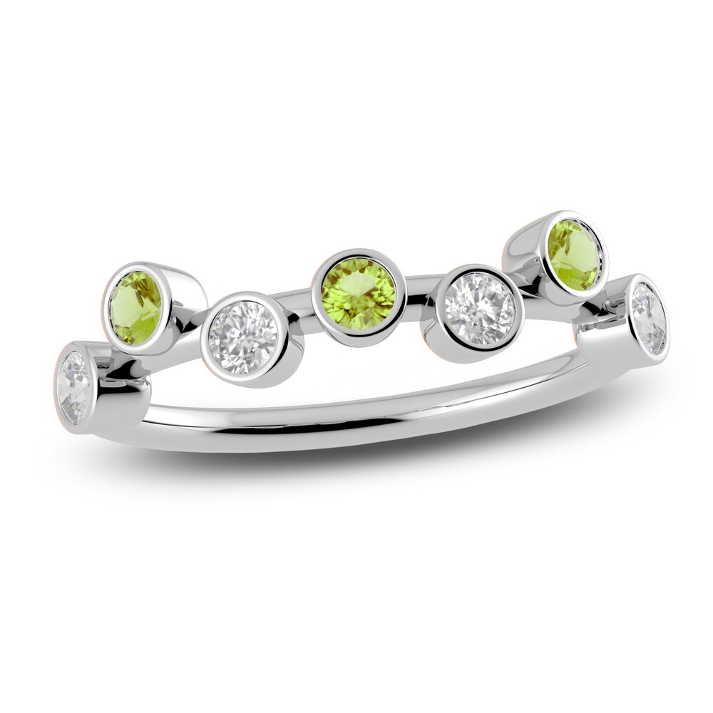 Juliette Maison Natural White Sapphire & Natural Peridot Ring 10K White Gold CB37jE80 Juliette Maison Natural White Sapphire & Natural Peridot Ring 10K White Gold CB37jE80