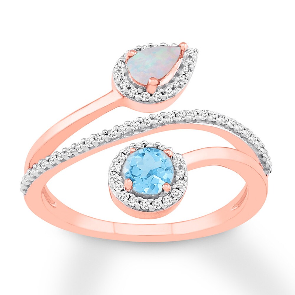 Topaz & Lab-Created Opal Ring 1/5 ct tw Diamonds 10K Rose Gold CCyac3hs Topaz & Lab-Created Opal Ring 1/5 ct tw Diamonds 10K Rose Gold CCyac3hs