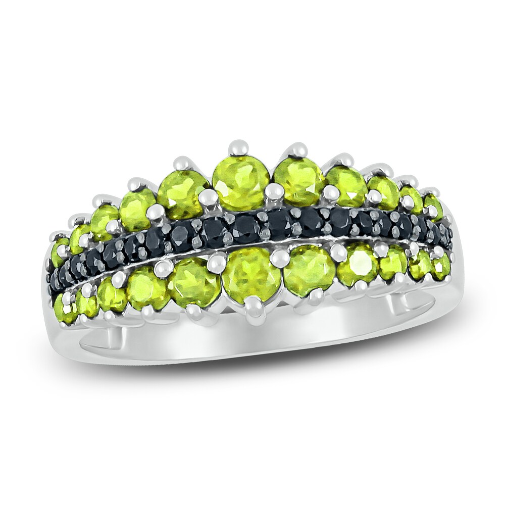 Natural Peridot Ring 1/8 ct tw Black Diamonds 10K White Gold CLGQBHYc Natural Peridot Ring 1/8 ct tw Black Diamonds 10K White Gold CLGQBHYc