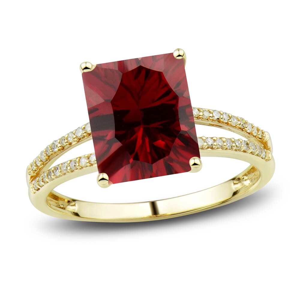 Lab-Created Ruby Ring, Earring & Necklace Set 1/5 ct tw Diamonds 10K Yellow Gold CY6h97j6 Lab-Created Ruby Ring, Earring & Necklace Set 1/5 ct tw Diamonds 10K Yellow Gold CY6h97j6