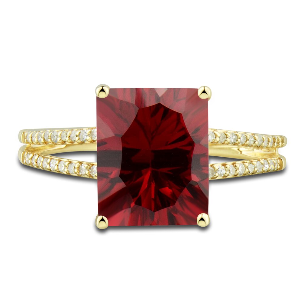 Lab-Created Ruby Ring, Earring & Necklace Set 1/5 ct tw Diamonds 10K Yellow Gold CY6h97j6 Lab-Created Ruby Ring, Earring & Necklace Set 1/5 ct tw Diamonds 10K Yellow Gold CY6h97j6