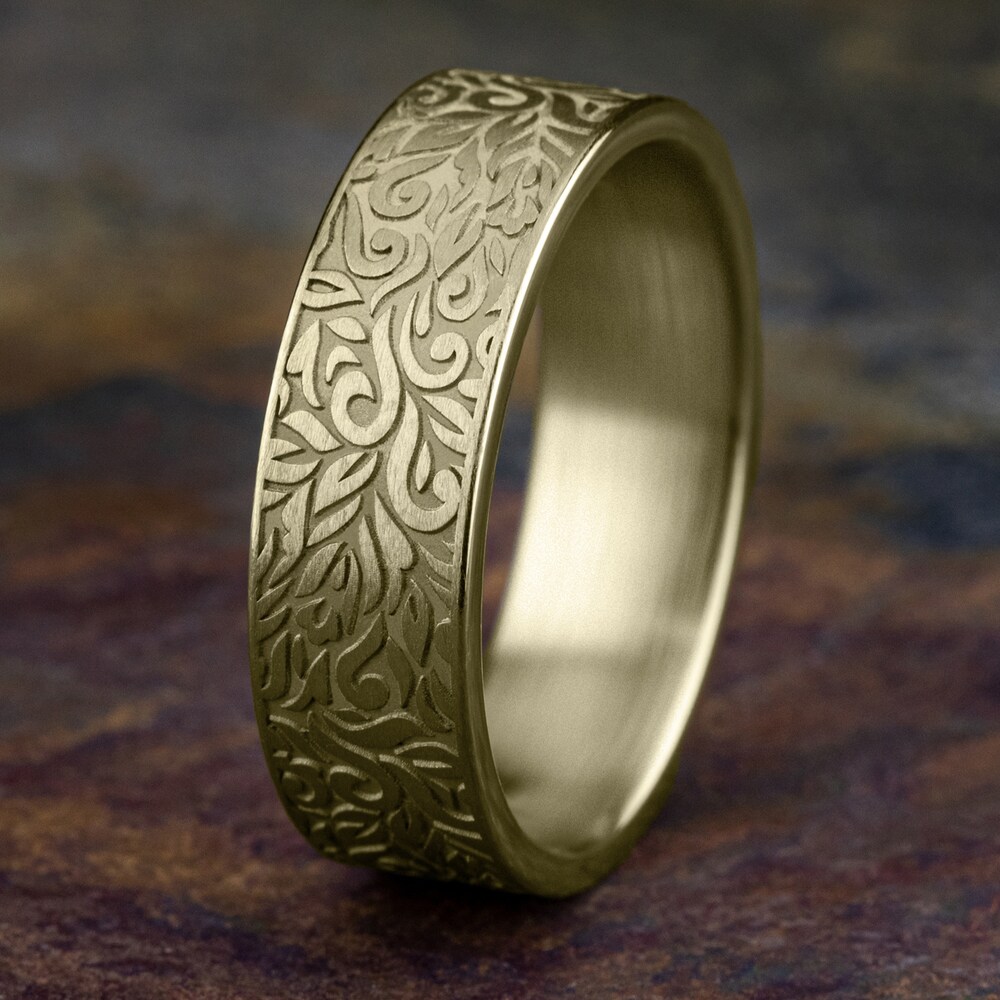 Men\'s Paisley Wedding Band 14K Yellow Gold 7.0mm DEhxa2Jx