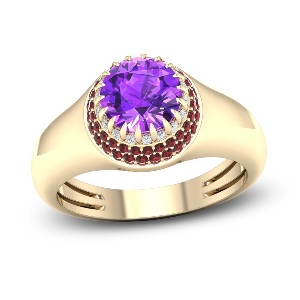 Natural Amethyst & Natural Garnet Ring 1/10 ct tw Diamonds 14K Yellow Gold DWCIqT5t Natural Amethyst & Natural Garnet Ring 1/10 ct tw Diamonds 14K Yellow Gold DWCIqT5t