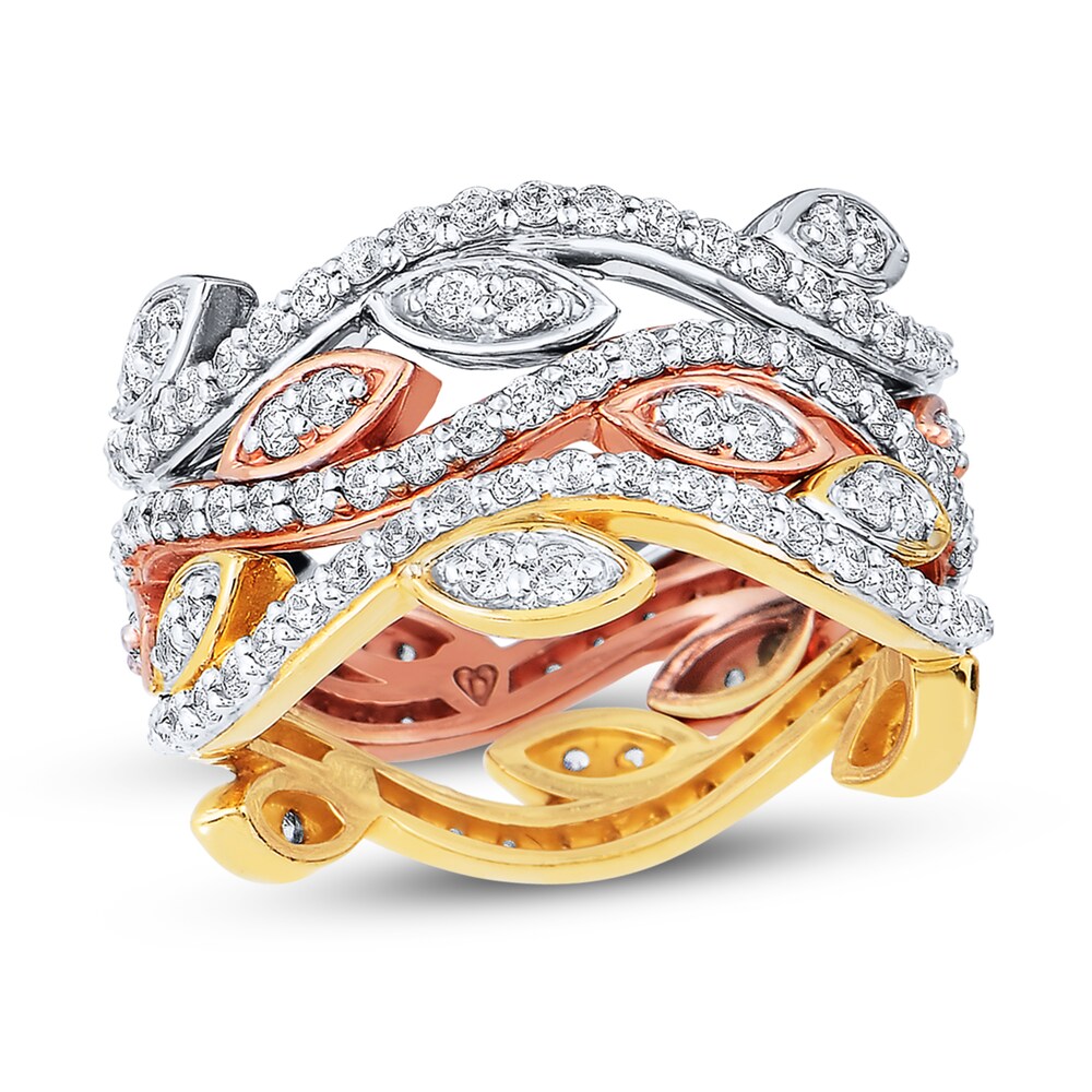 Diamond Leaf Ring 2 ct tw Round 14K Tri-Tone Gold DkgvYgPe Diamond Leaf Ring 2 ct tw Round 14K Tri-Tone Gold DkgvYgPe