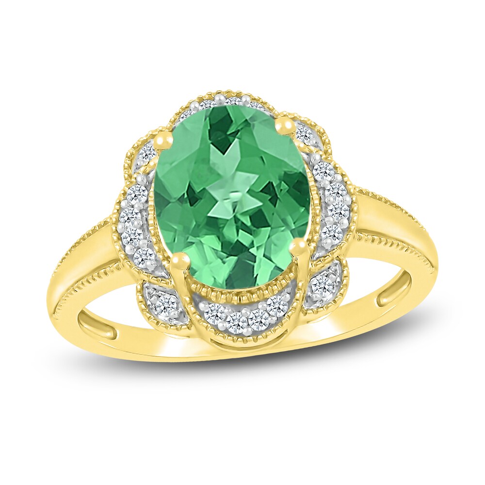 Lab-Created Emerald Ring 1/8 ct tw Diamonds 10K Yellow Gold EAZc8R6M Lab-Created Emerald Ring 1/8 ct tw Diamonds 10K Yellow Gold EAZc8R6M