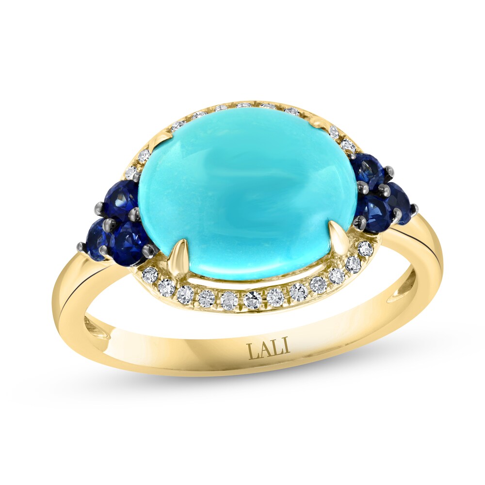 LALI Jewels Natural Blue Sapphire & Natural Turquoise Ring 1/10 ct tw Diamonds 14K Yellow Gold EFa47fAJ LALI Jewels Natural Blue Sapphire & Natural Turquoise Ring 1/10 ct tw Diamonds 14K Yellow Gold EFa47fAJ