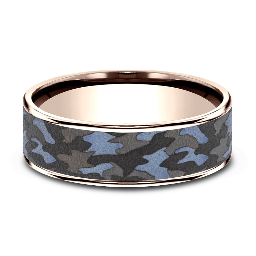 Men\'s Camo Wedding Band 14K Rose Gold/Tantalum 7.5mm EtcKYexj