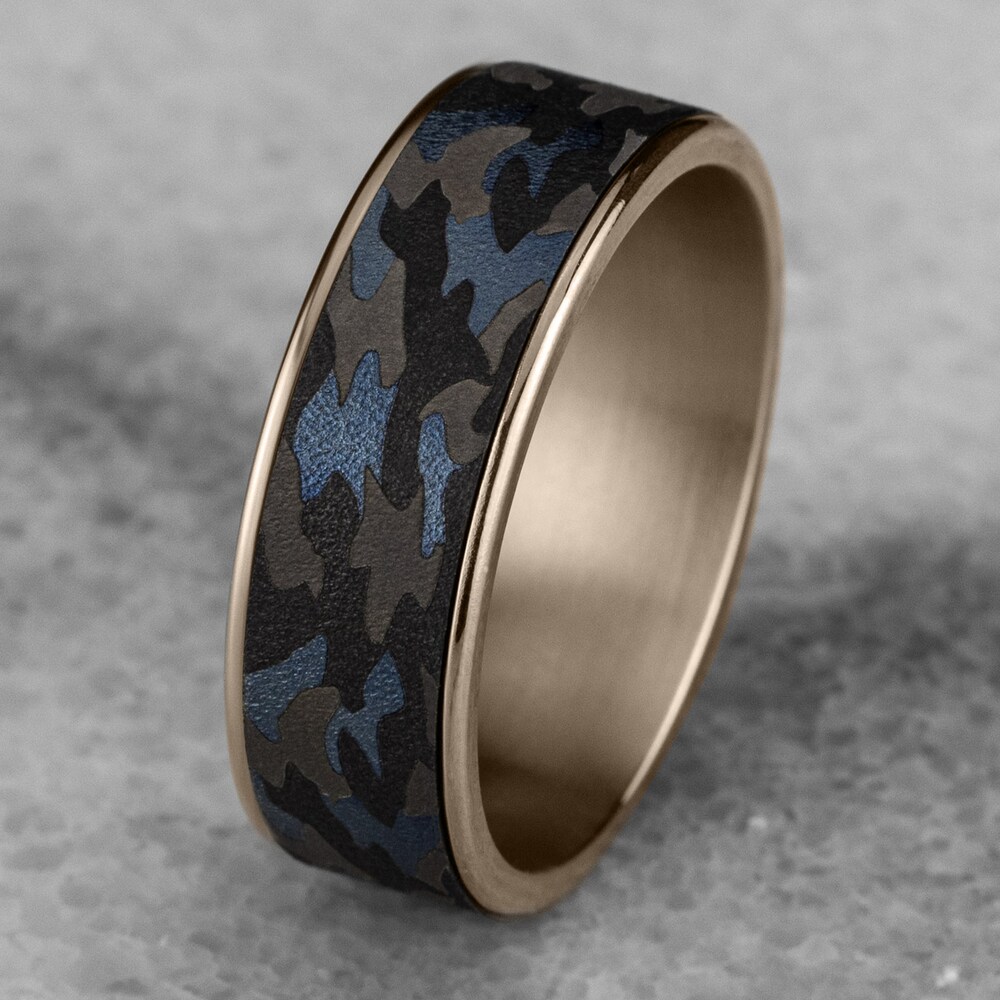 Men\'s Camo Wedding Band 14K Rose Gold/Tantalum 7.5mm EtcKYexj