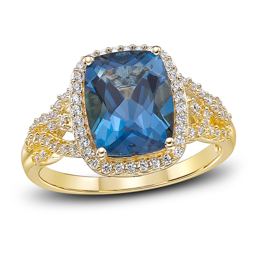 Natural London Blue Topaz Ring 1/3 ct tw Diamonds 10K Yellow Gold EzckE1WQ Natural London Blue Topaz Ring 1/3 ct tw Diamonds 10K Yellow Gold EzckE1WQ