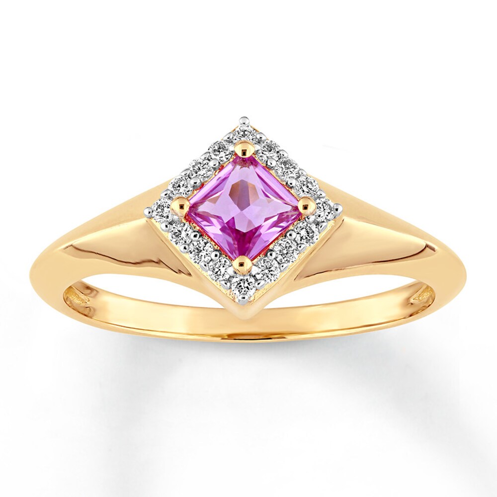 Pink Sapphire Ring 1/10 ct tw Diamonds 14K Yellow Gold FAppSTkR Pink Sapphire Ring 1/10 ct tw Diamonds 14K Yellow Gold FAppSTkR