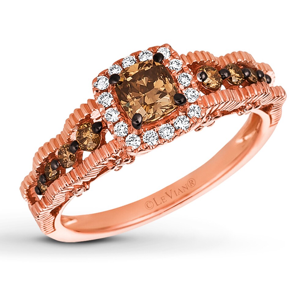 Le Vian Chocolate Diamond Ring 7/8 ct tw Cushion/Round 14K Strawberry Gold FHS7LWTa Le Vian Chocolate Diamond Ring 7/8 ct tw Cushion/Round 14K Strawberry Gold FHS7LWTa