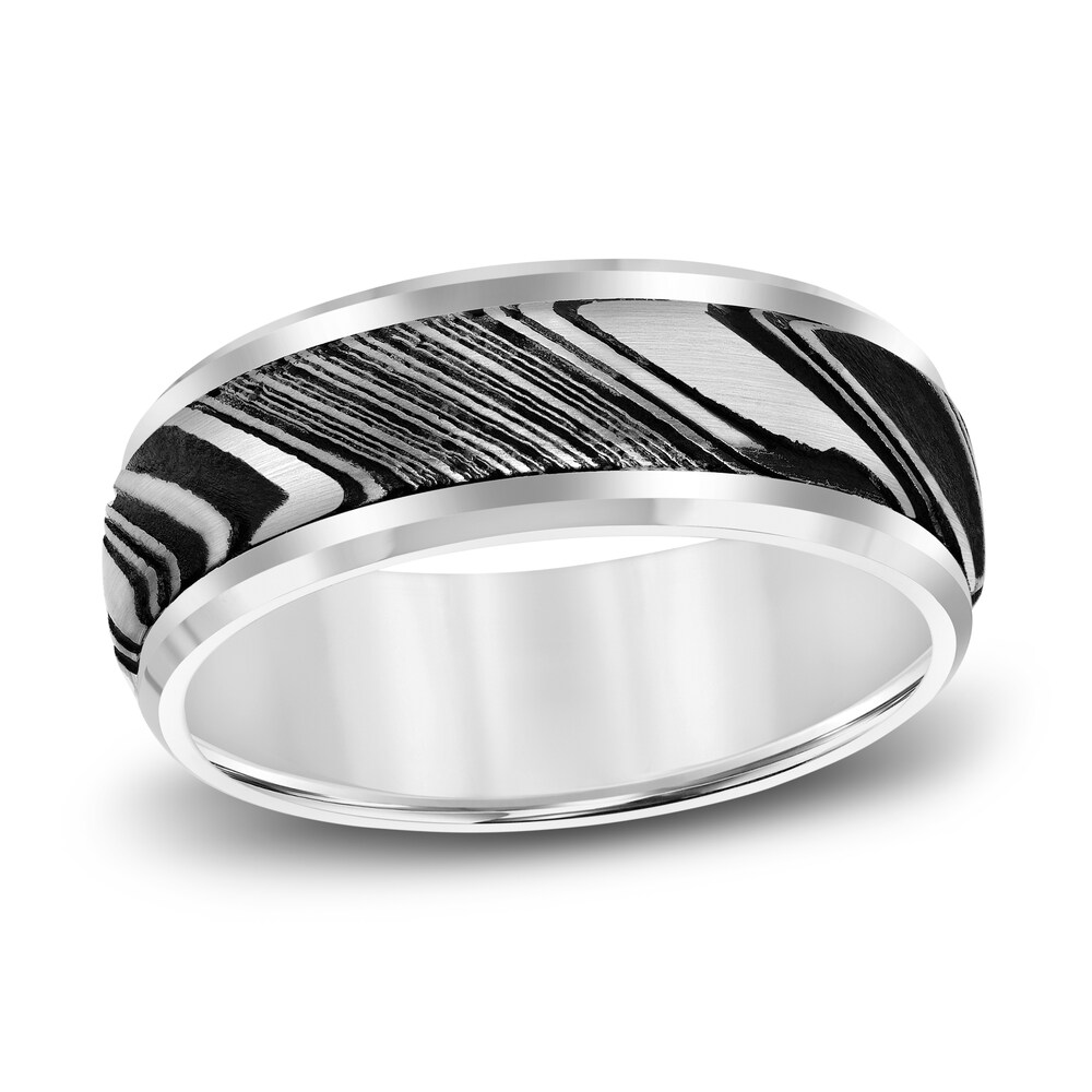 Men's Wedding Band Damascus Steel/White Tungsten 8.0mm FRuRFI3D Men's Wedding Band Damascus Steel/White Tungsten 8.0mm FRuRFI3D