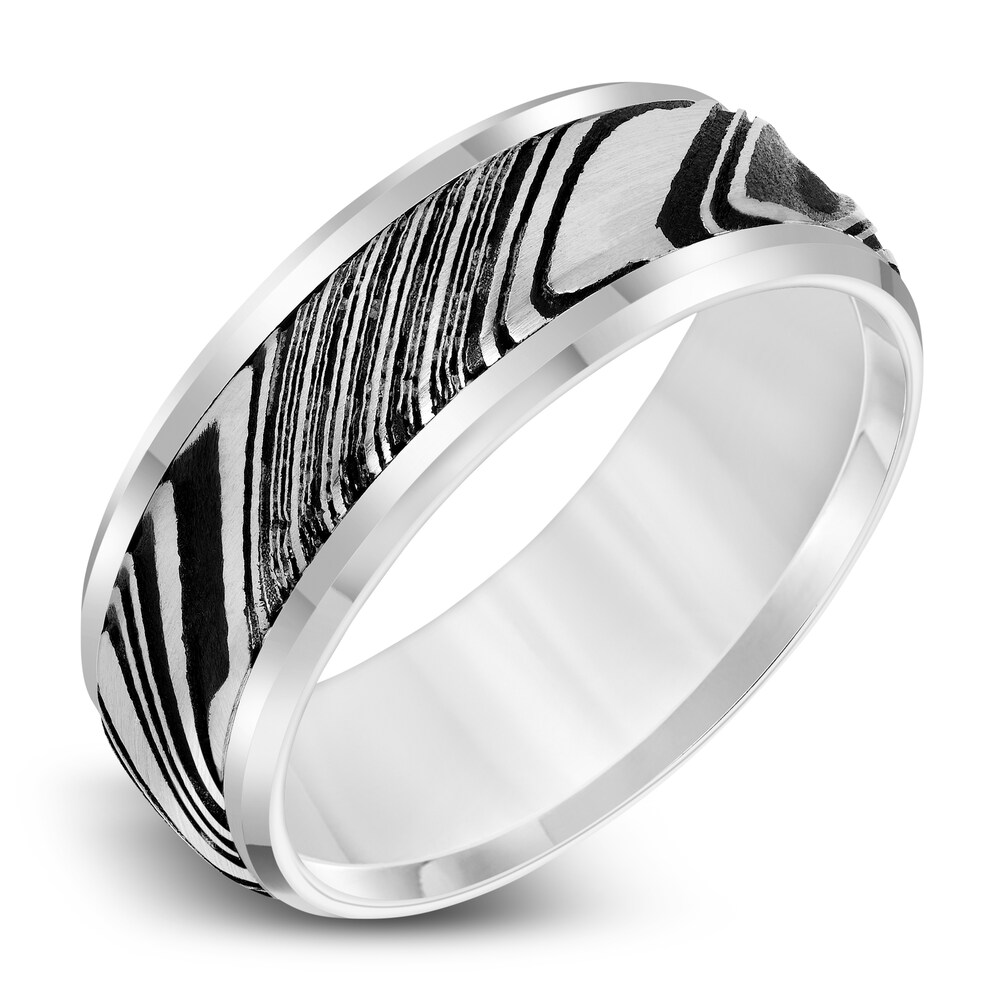 Men\'s Wedding Band Damascus Steel/White Tungsten 8.0mm FRuRFI3D Men\'s Wedding Band Damascus Steel/White Tungsten 8.0mm FRuRFI3D