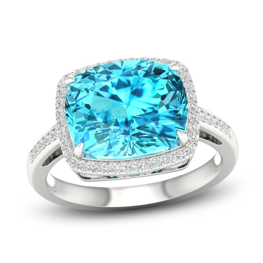 Natural Swiss Blue Topaz Ring 1/6 ct tw Diamonds 10K White Gold FbsjRW08 Natural Swiss Blue Topaz Ring 1/6 ct tw Diamonds 10K White Gold FbsjRW08