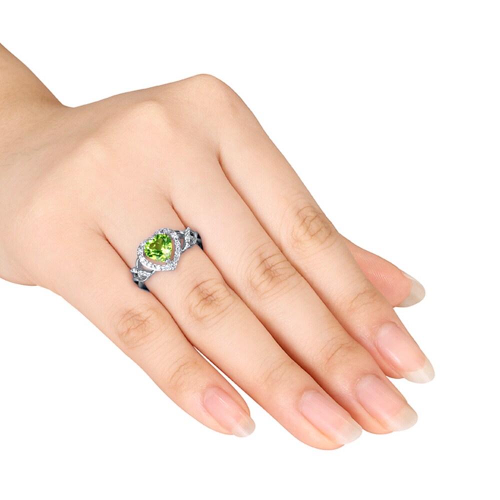 Peridot Heart Ring 1/10 ct tw Diamonds Sterling Silver GGxEZsip Peridot Heart Ring 1/10 ct tw Diamonds Sterling Silver GGxEZsip
