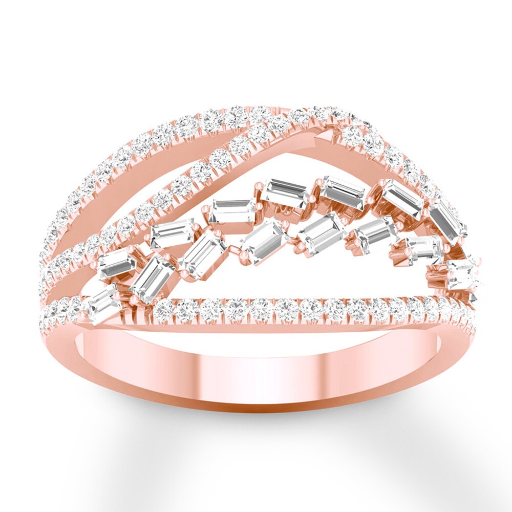 Diamond Ring 5/8 carat tw Baguette/Round 14K Rose Gold GIerMLfw Diamond Ring 5/8 carat tw Baguette/Round 14K Rose Gold GIerMLfw