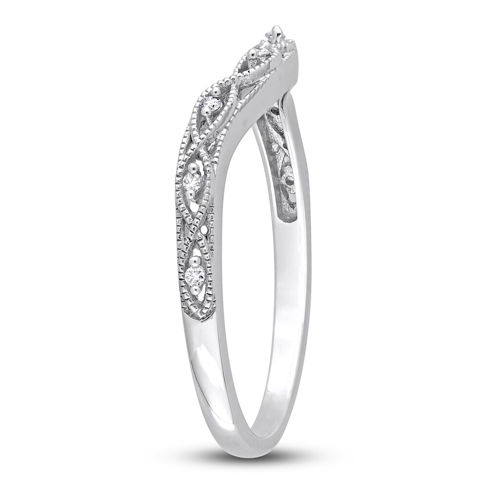 Milgrain Contour Wedding Band Diamond Accents 14K White Gold GKnxnG3R