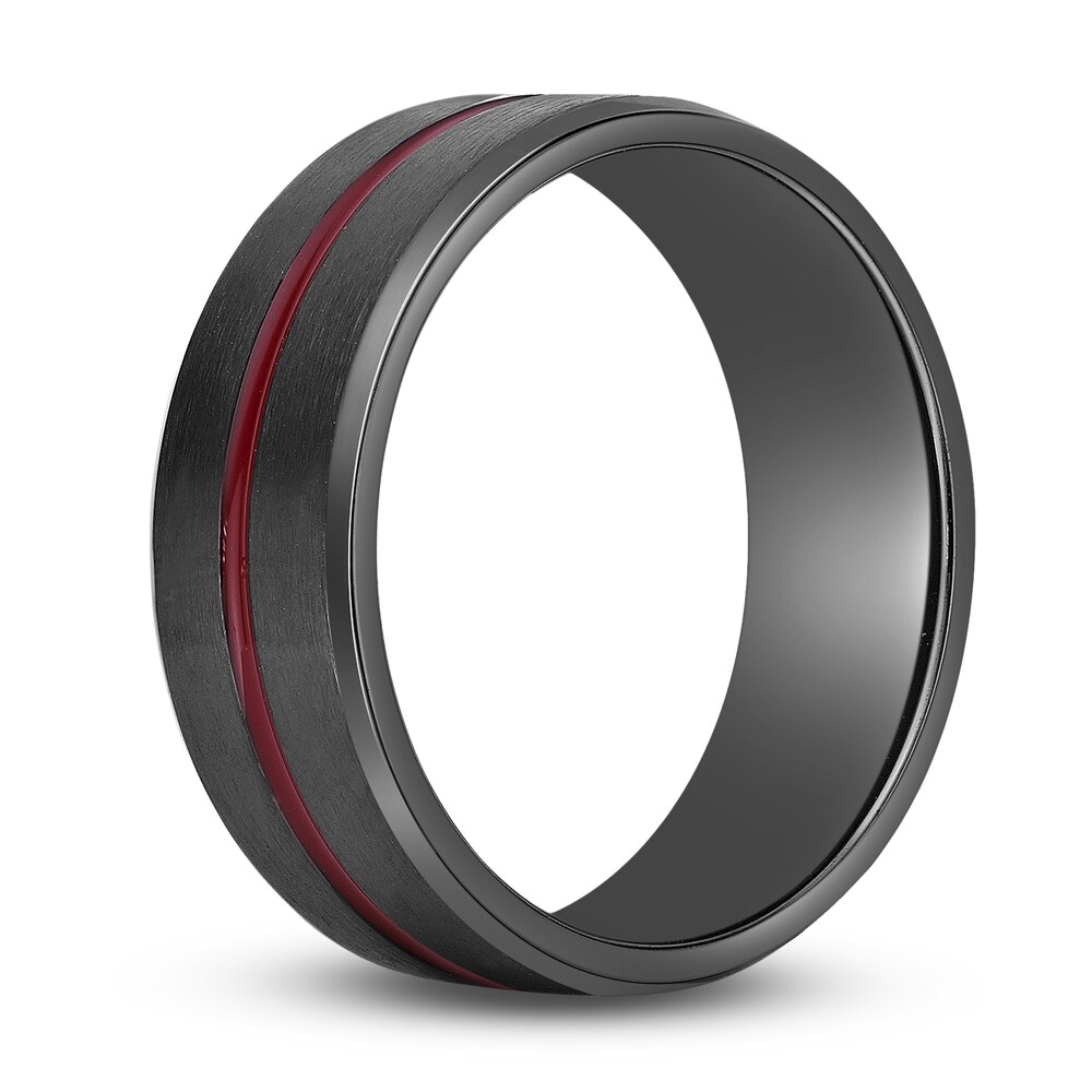 Men\'s Wedding Band Black Zirconium/Red Ion-Plating 8.0mm Glu5ZN3B Men\'s Wedding Band Black Zirconium/Red Ion-Plating 8.0mm Glu5ZN3B