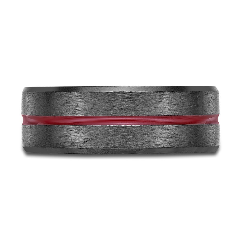 Men\'s Wedding Band Black Zirconium/Red Ion-Plating 8.0mm Glu5ZN3B Men\'s Wedding Band Black Zirconium/Red Ion-Plating 8.0mm Glu5ZN3B