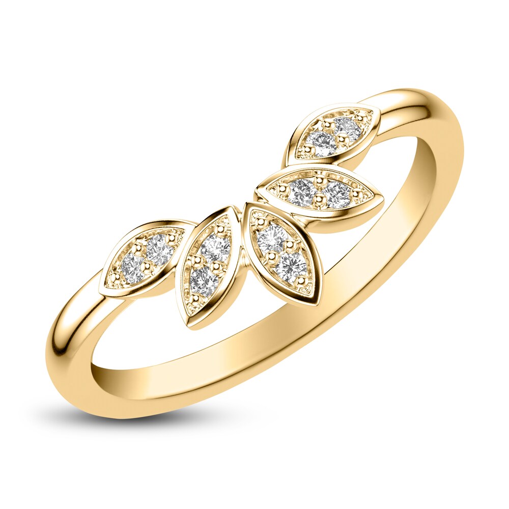 Diamond Floral Wedding Band 1/10 ct tw Round 14K Yellow Gold Gzzv2KMW Diamond Floral Wedding Band 1/10 ct tw Round 14K Yellow Gold Gzzv2KMW