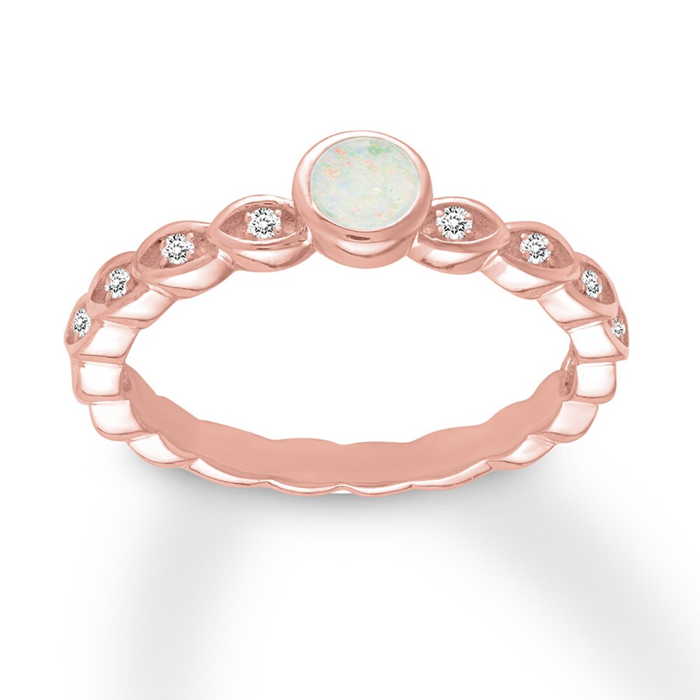 Natural Opal Ring 1/20 carat tw Diamonds 10K Rose Gold IHLnjSKP Natural Opal Ring 1/20 carat tw Diamonds 10K Rose Gold IHLnjSKP