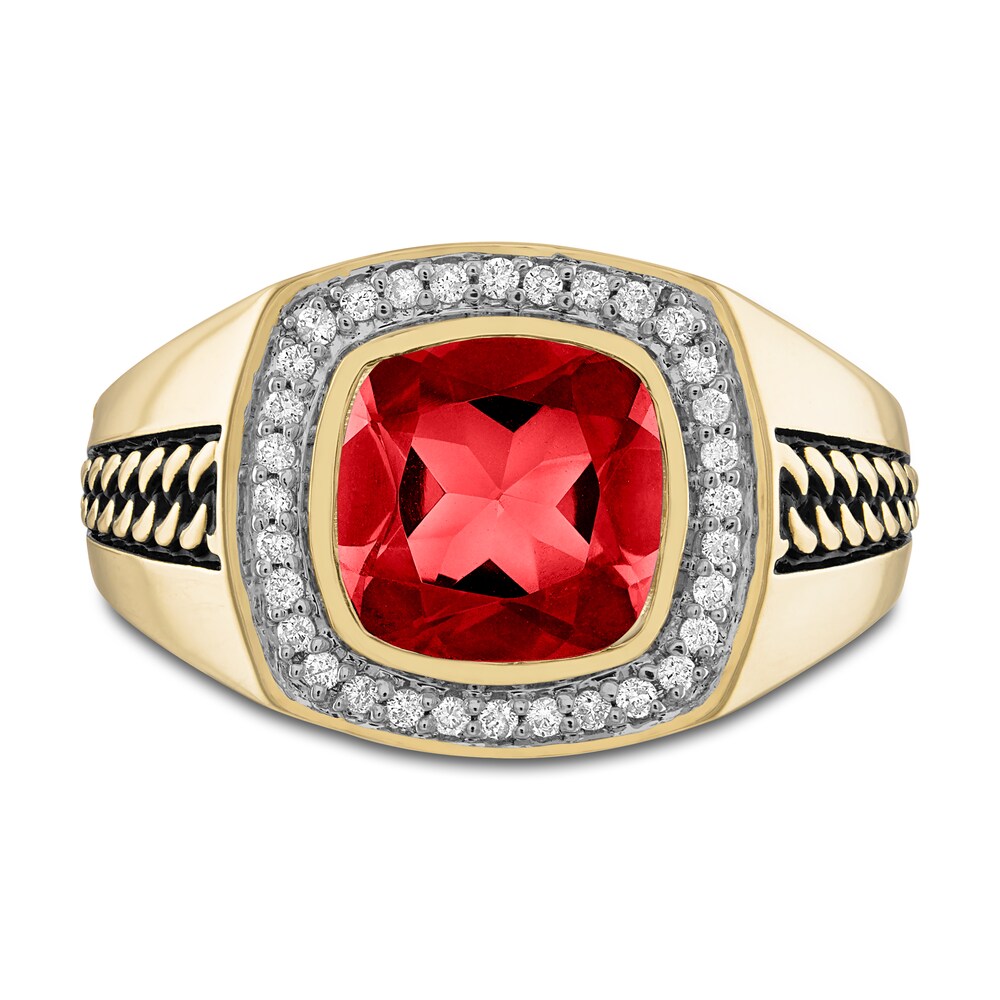 1933 by Esquire Men\'s Natural Garnet Ring 1/4 ct tw Diamonds 10K Yellow Gold IZwm1cvi