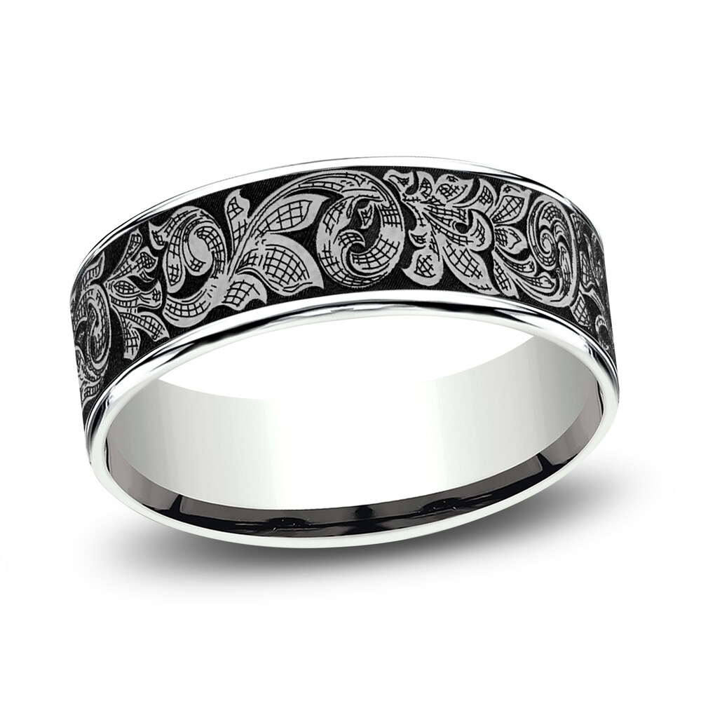 Men's Script Wedding Band 14K White Gold/Tantalum 7.5mm Iigg4L1m Men's Script Wedding Band 14K White Gold/Tantalum 7.5mm Iigg4L1m