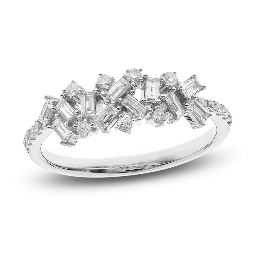 Diamond Ring 7/8 ct tw Round/Baguette 14K White Gold InG8VoOZ