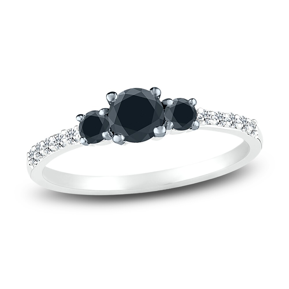 Black Diamond 3-Stone Ring 1/2 ct tw Round 10K White Gold JKd46Rot Black Diamond 3-Stone Ring 1/2 ct tw Round 10K White Gold JKd46Rot