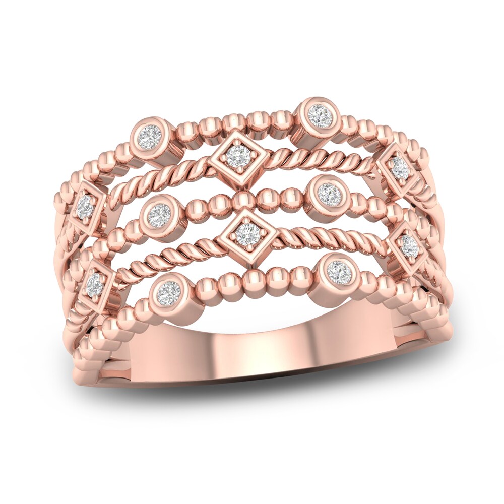Diamond Beaded Bezel Wedding Band 1/10 ct tw Round 14K Rose Gold JPwJAtmF