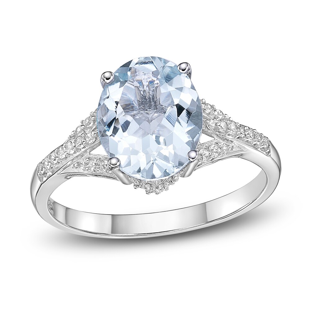 Natural Aquamarine Oval Ring 1/6 ct tw Diamonds 10K White Gold JaA5aOPo
