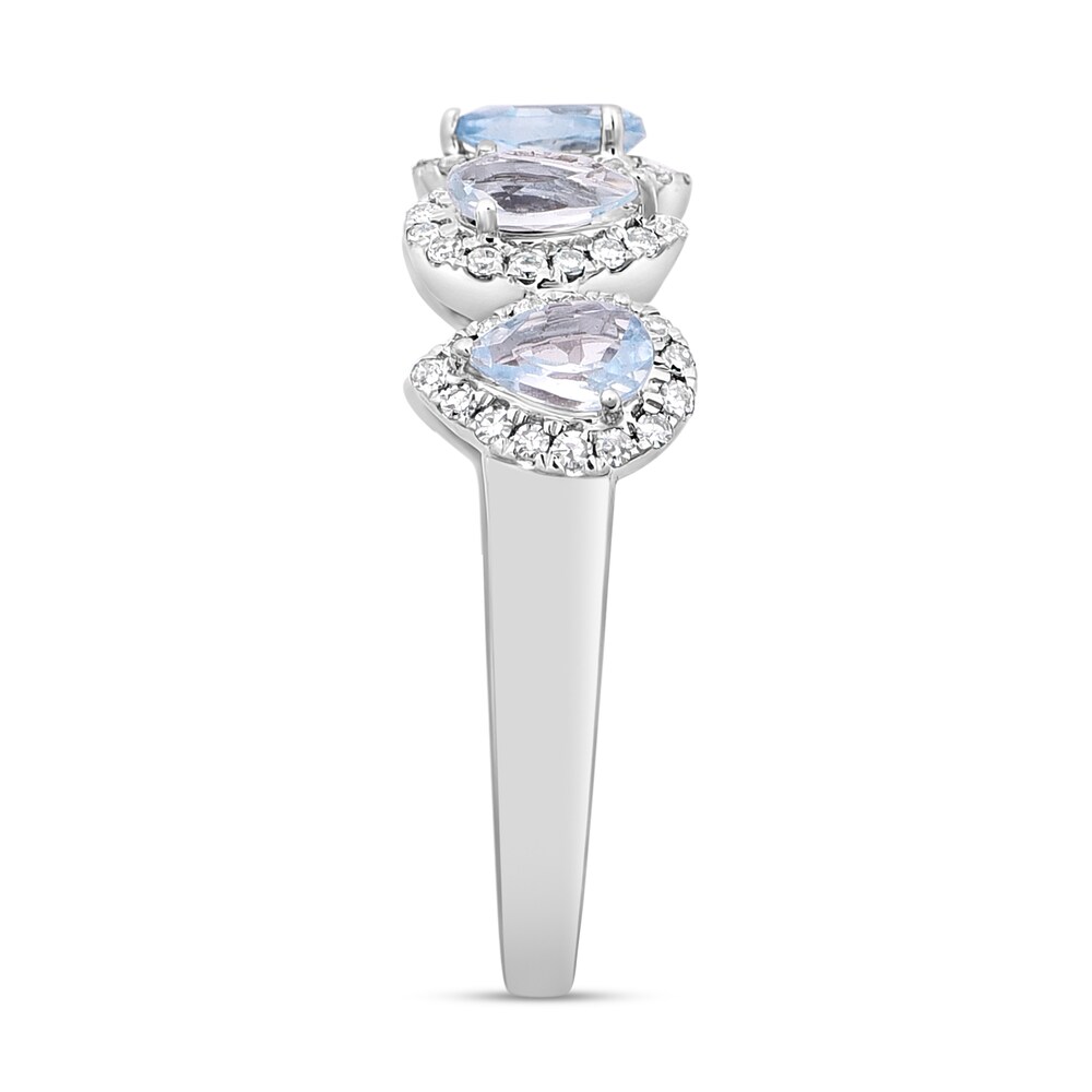 Natural Aquamarine Anniversary Ring 1/3 ct tw Diamonds 14K White Gold KSdURSgU