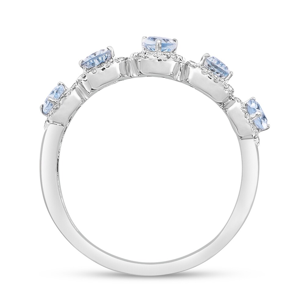Natural Aquamarine Anniversary Ring 1/3 ct tw Diamonds 14K White Gold KSdURSgU