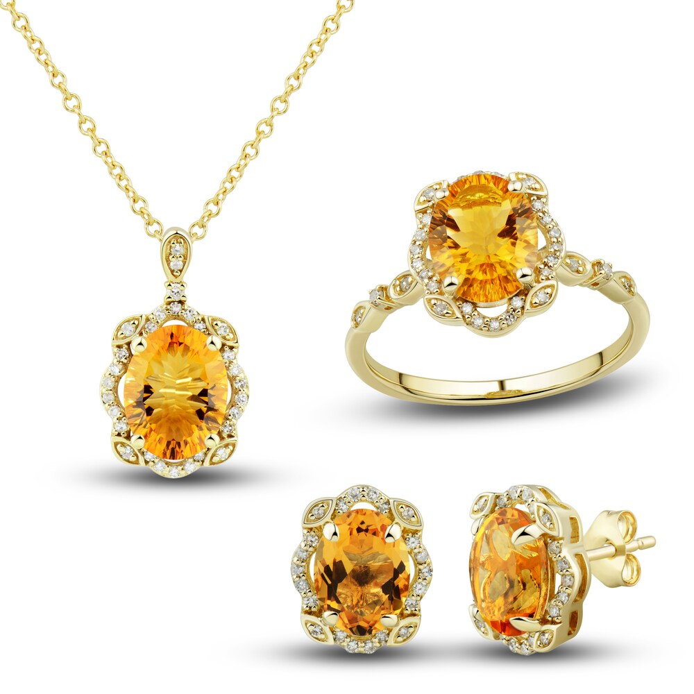 Natural Citrine Ring, Earring & Necklace Set 1/3 ct tw Diamonds 10K Yellow Gold KgUN9CCp Natural Citrine Ring, Earring & Necklace Set 1/3 ct tw Diamonds 10K Yellow Gold KgUN9CCp