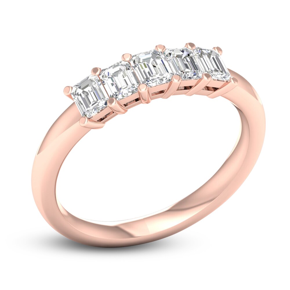 Diamond 5-Stone Anniversary Band 1 ct tw Emerald 14K Rose Gold KxT4t9Ym