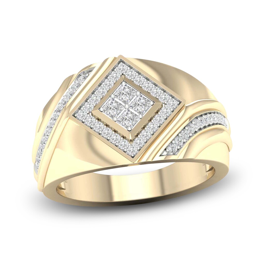 Men's Diamond Ring 1/2 ct tw Princess/Round 10K Yellow Gold L7e0vc1E Men's Diamond Ring 1/2 ct tw Princess/Round 10K Yellow Gold L7e0vc1E