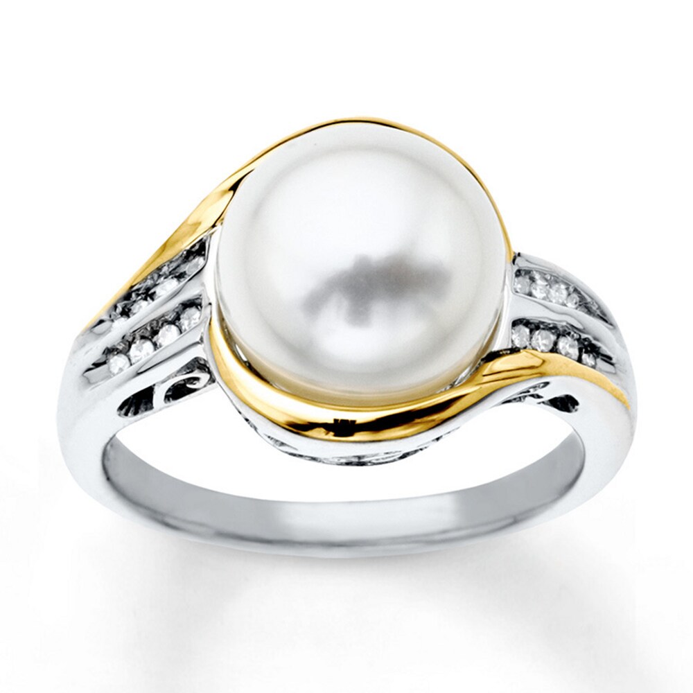 Cultured Pearl Ring 1/15 cttw Diamonds Sterling Silver/10K Yellow Gold LAIpoizQ Cultured Pearl Ring 1/15 cttw Diamonds Sterling Silver/10K Yellow Gold LAIpoizQ