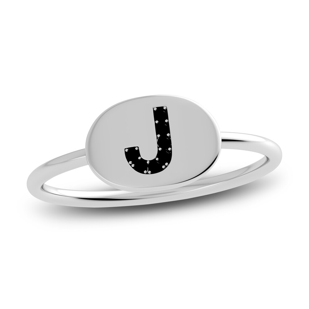 Juliette Maison Black Diamond Initial Oval Signet Ring 1/6 ct tw Round 10K White Gold LexTtigA Juliette Maison Black Diamond Initial Oval Signet Ring 1/6 ct tw Round 10K White Gold LexTtigA