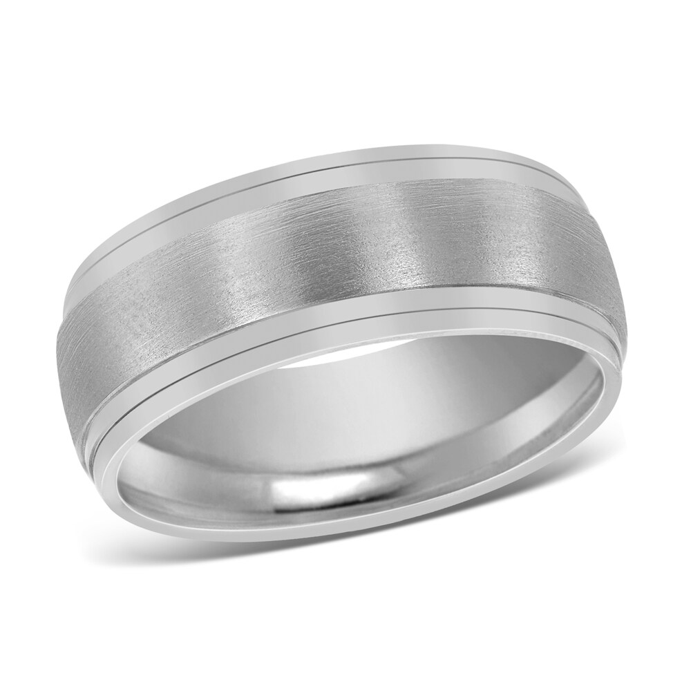 Men's Frosted Wedding Band 14K White Gold 8mm LkOZk2SK