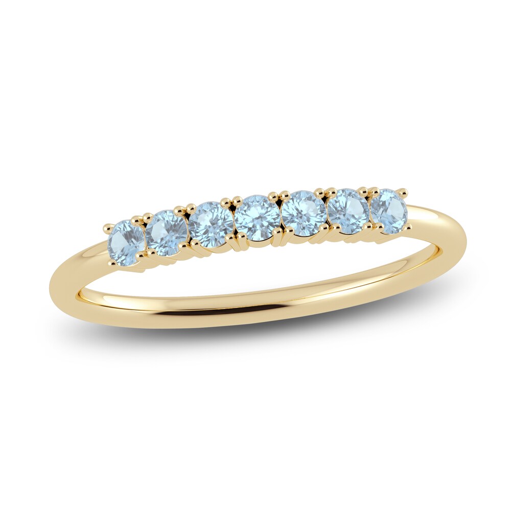 Juliette Maison Natural Aquamarine Half Eternity Ring 10K Yellow Gold Lt510cOI Juliette Maison Natural Aquamarine Half Eternity Ring 10K Yellow Gold Lt510cOI