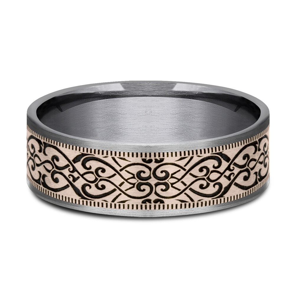 Men\'s Scroll Print Wedding Band Tantalum/14K Rose Gold 7.5mm Lyks5TA9 Men\'s Scroll Print Wedding Band Tantalum/14K Rose Gold 7.5mm Lyks5TA9