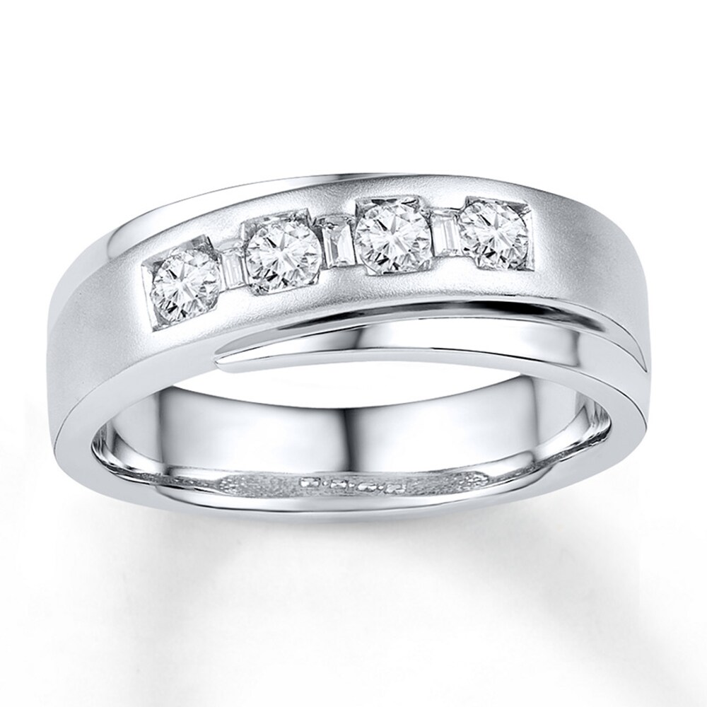 Men's Wedding Band 3/8 ct tw Diamonds 10K White Gold M9fOEexA