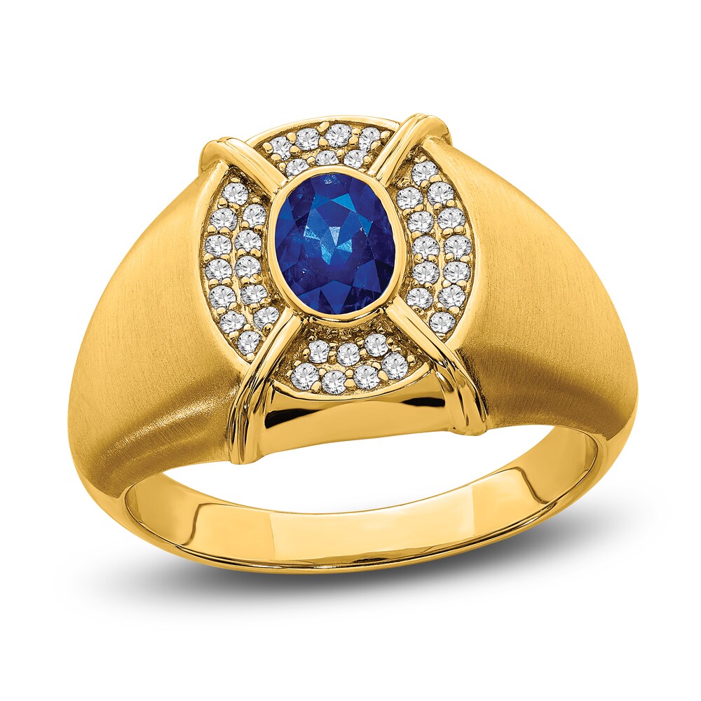 Men's Lab-Created Blue Sapphire Ring 1/5 ct tw Diamonds 14K Yellow Gold MT3hQyLC Men's Lab-Created Blue Sapphire Ring 1/5 ct tw Diamonds 14K Yellow Gold MT3hQyLC