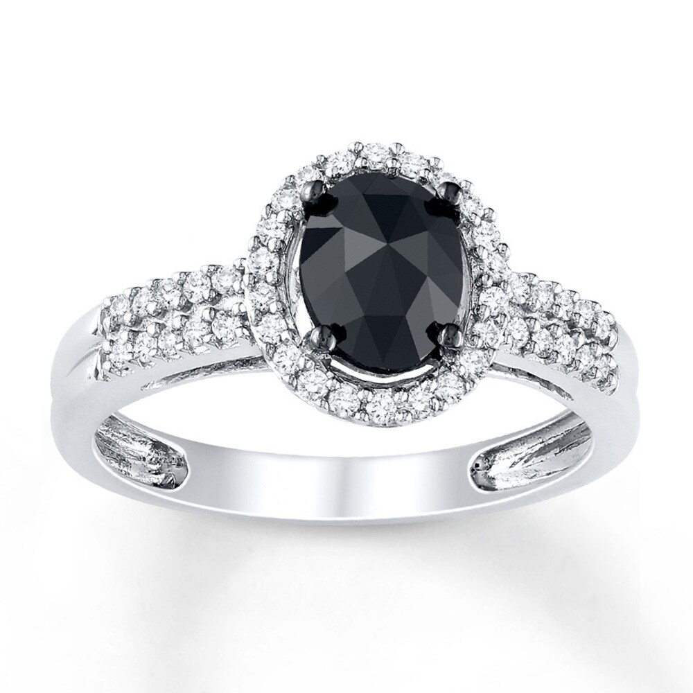 Black Diamond Ring 1 ct tw Oval-cut 14K White Gold NoRxTYip